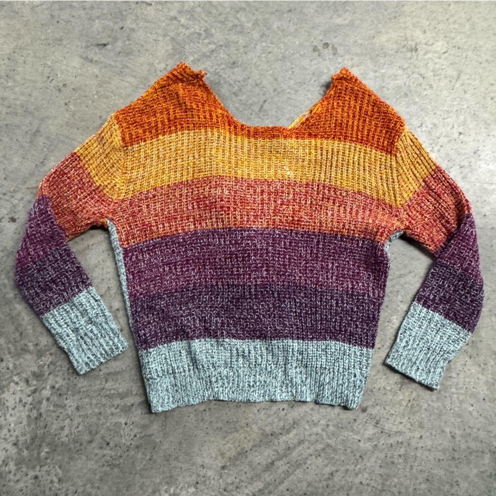 Love Chelsey Colorful Twist Knot Knit Sweater Size L Boho Hippie Retro Y2k - Picture 7 of 10